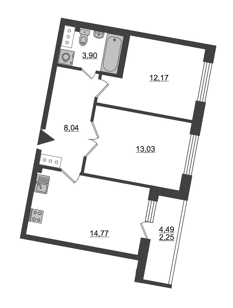 2-комнатная, 54 м² — ЖК ЖК ID Мурино (Айди Мурино)