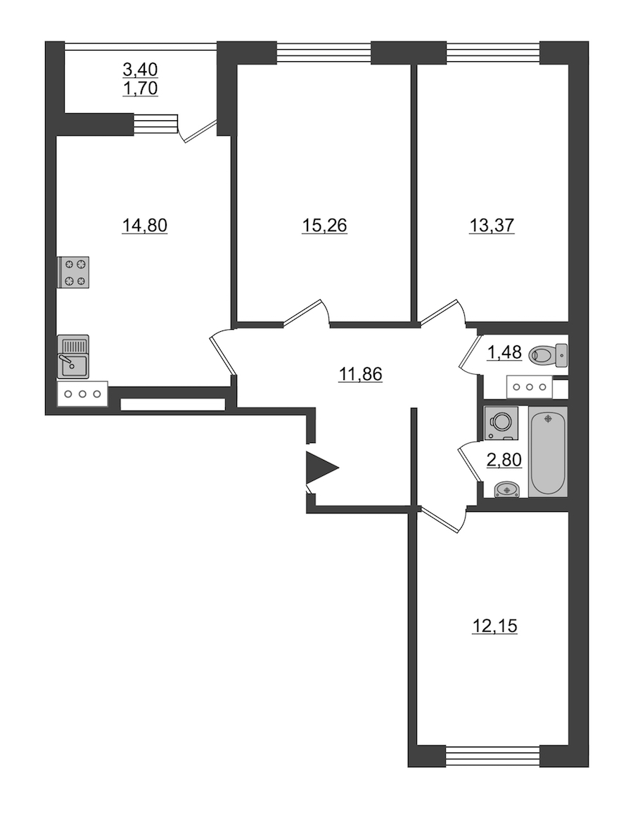 3-комнатная, 73 м² — ЖК ЖК ID Мурино (Айди Мурино)