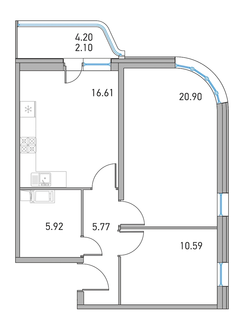 2-комнатная, 60 м² — ЖК ЖК Дом на Львовской