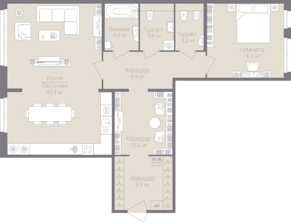 1-комнатная, 100 м² — ЖК Дом на улице Нижне-Каменская