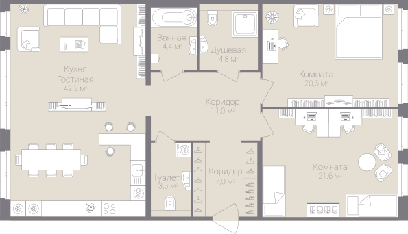 2-комнатная, 115 м² — ЖК Дом на улице Нижне-Каменская