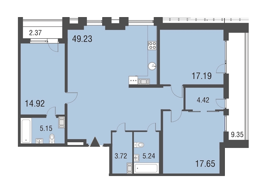 3-комнатная, 119 м² — ЖК Апарт-отель Русские сезоны