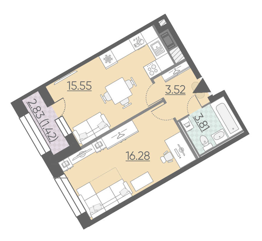 1-комнатная, 41 м² — ЖК ЖК Riviere Noire (Ривьер Нуар)