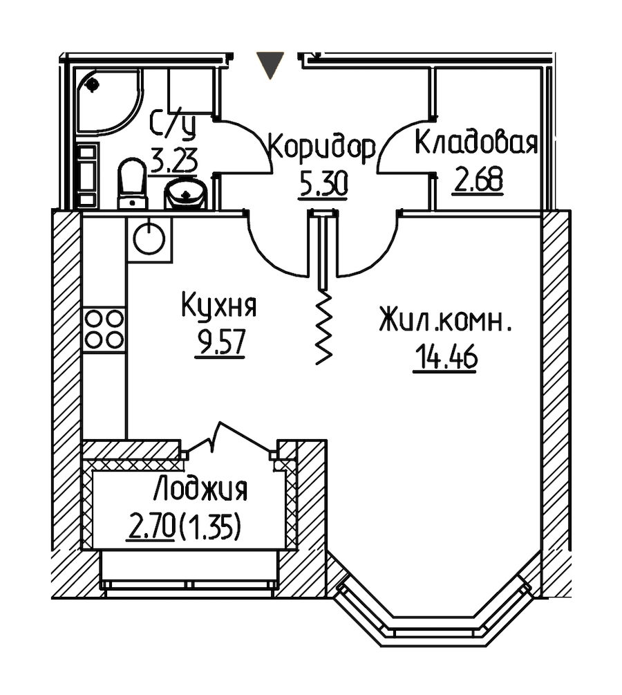 1-комнатная, 37 м² — ЖК ЖК Новое Купчино