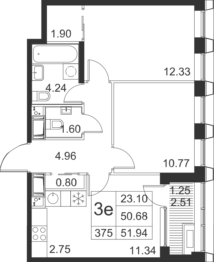 2-комнатная, 52 м² — ЖК ЖК Golden City (Голден сити)