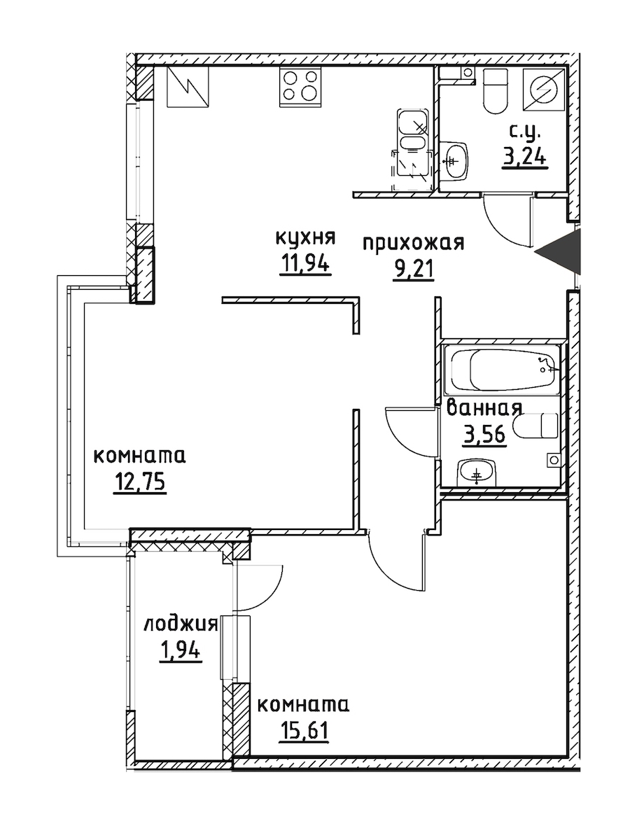 2-комнатная, 58 м² — ЖК ЖК Айди Кудрово (ID Kudrovo)