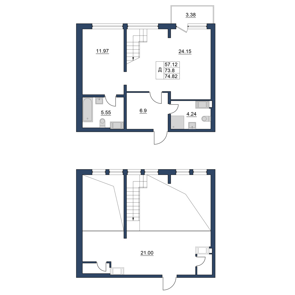 3-комнатная, 75 м² — ЖК ЖК Курортный