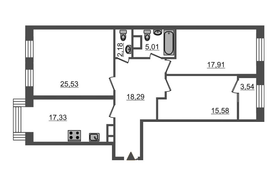 3-комнатная, 105 м² — ЖК ЖК Botanica (Ботаника)