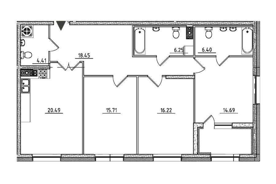 3-комнатная, 105 м² — ЖК ЖК Петровская доминанта