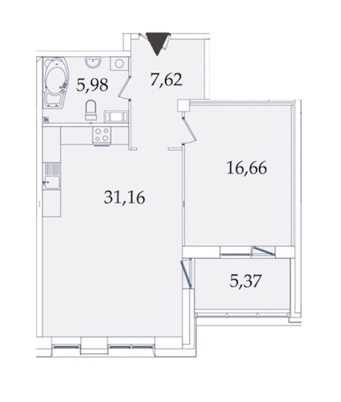 1-комнатная, 66 м² — ЖК МФК Аватар (МФК Avatar)