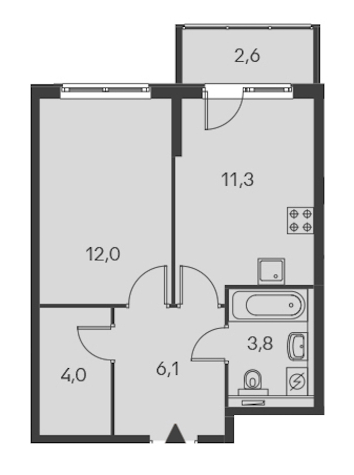 1-комнатная, 38 м² — ЖК ЖК Дальневосточный 15