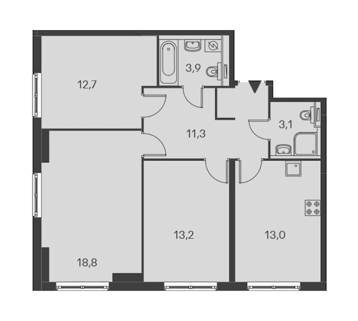 3-комнатная, 78 м² — ЖК ЖК Дальневосточный 15