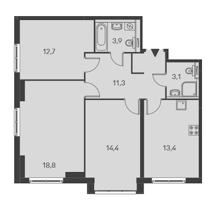 3-комнатная, 78 м² — ЖК ЖК Дальневосточный 15