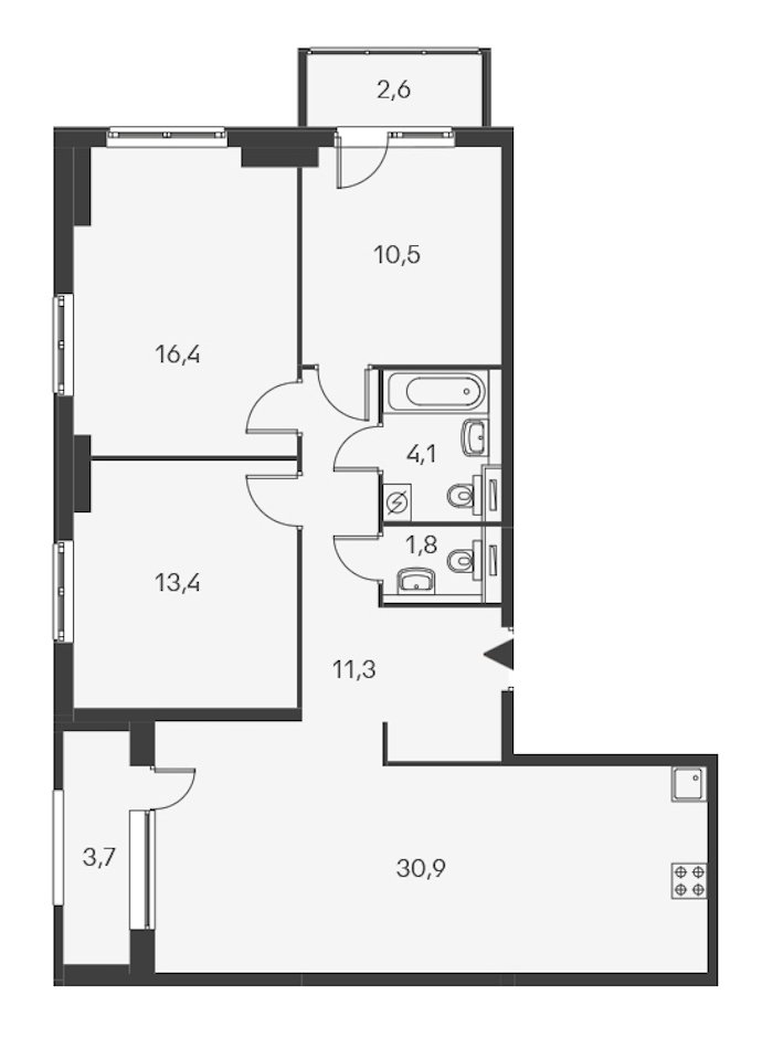 3-комнатная, 91 м² — ЖК ЖК Дальневосточный 15