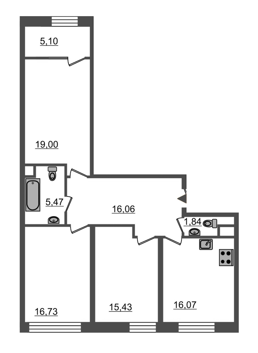3-комнатная, 96 м² — ЖК ЖК Botanica (Ботаника)