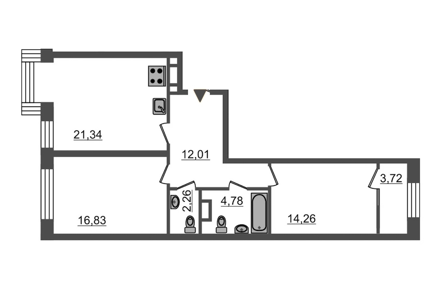2-комнатная, 75 м² — ЖК ЖК Botanica (Ботаника)