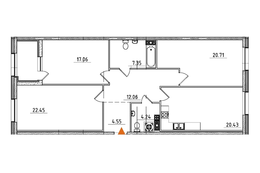3-комнатная, 111 м² — ЖК ЖК Петровская доминанта