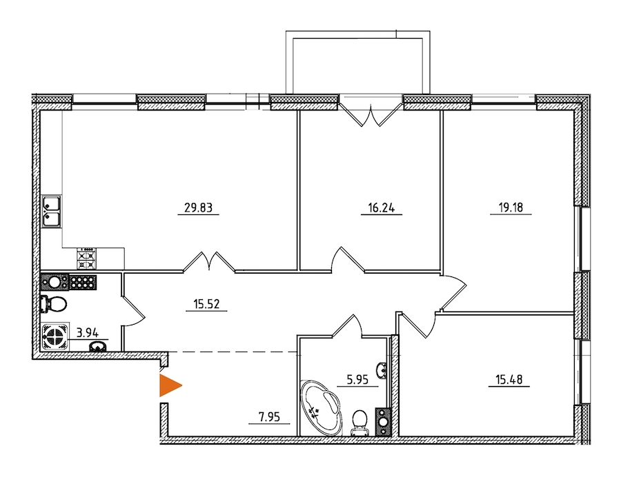 3-комнатная, 116 м² — ЖК ЖК Петровская доминанта