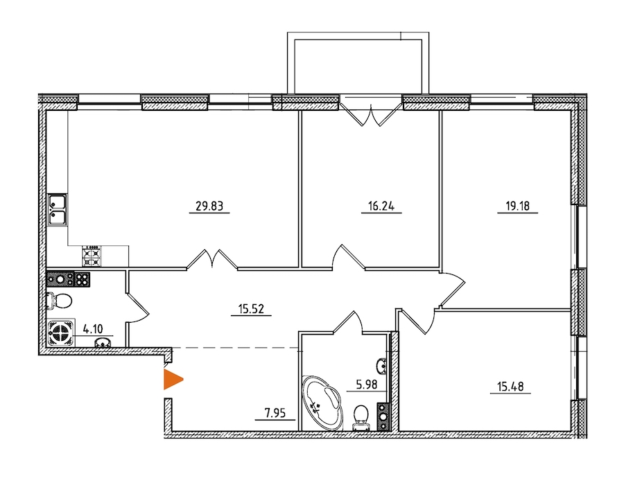 3-комнатная, 116 м² — ЖК ЖК Петровская доминанта