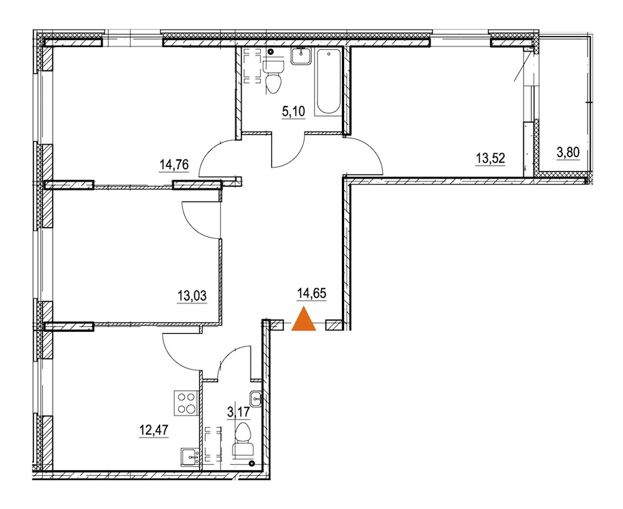 3-комнатная, 79 м² — ЖК ЖК Охта Хаус