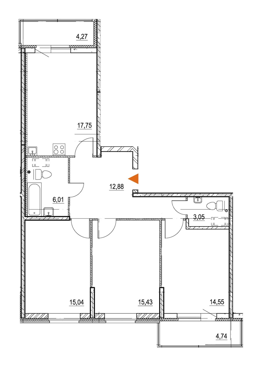 3-комнатная, 88 м² — ЖК ЖК Охта Хаус