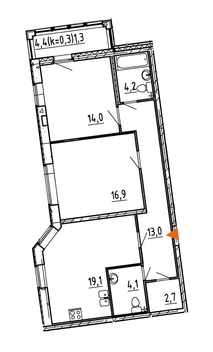 2-комнатная, 75 м² — ЖК ЖК Эталон на Неве