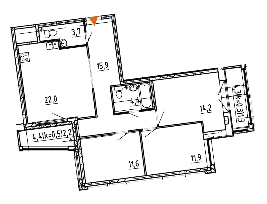 3-комнатная, 88 м² — ЖК ЖК Эталон на Неве