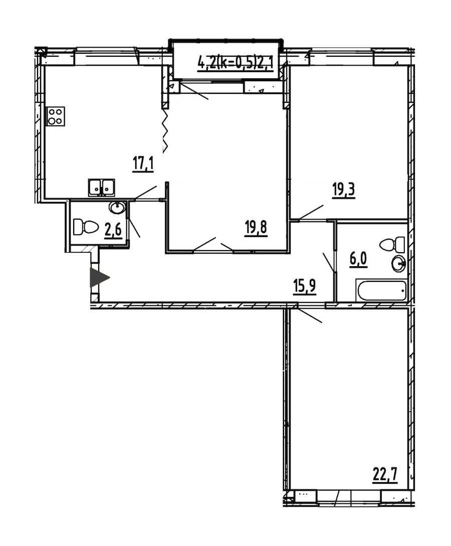 3-комнатная, 105 м² — ЖК ЖК Эталон на Неве