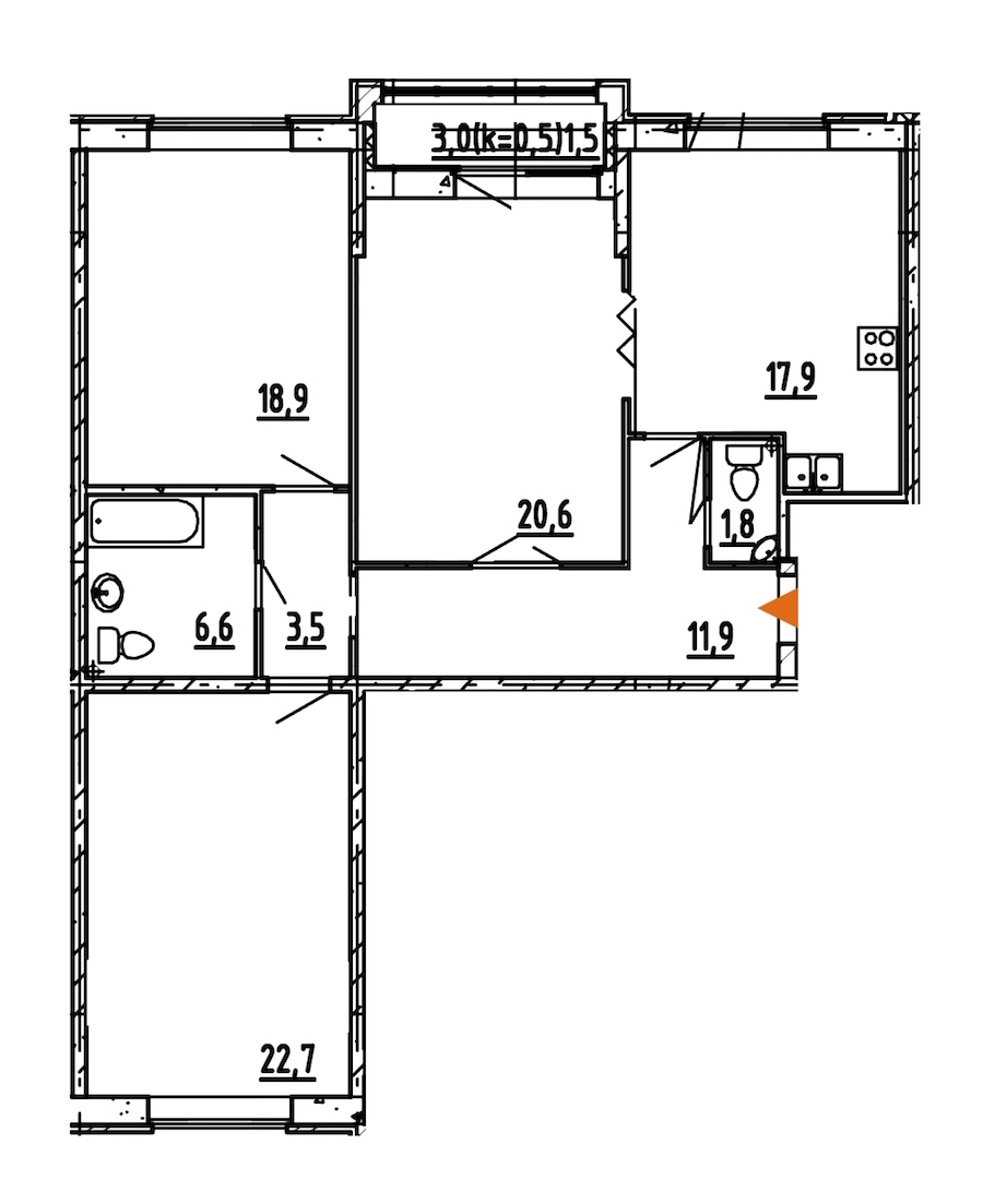 3-комнатная, 105 м² — ЖК ЖК Эталон на Неве