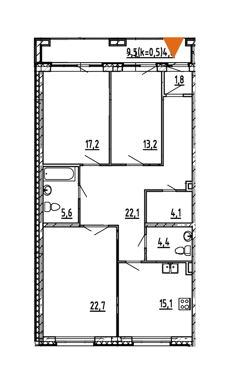 3-комнатная, 111 м² — ЖК ЖК Эталон на Неве