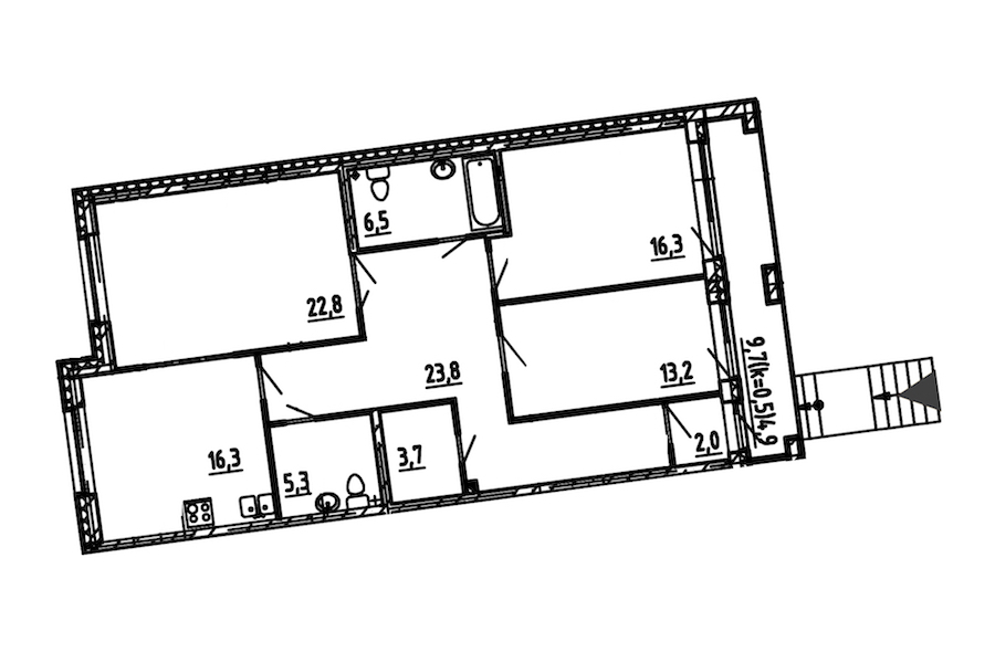 3-комнатная, 115 м² — ЖК ЖК Эталон на Неве