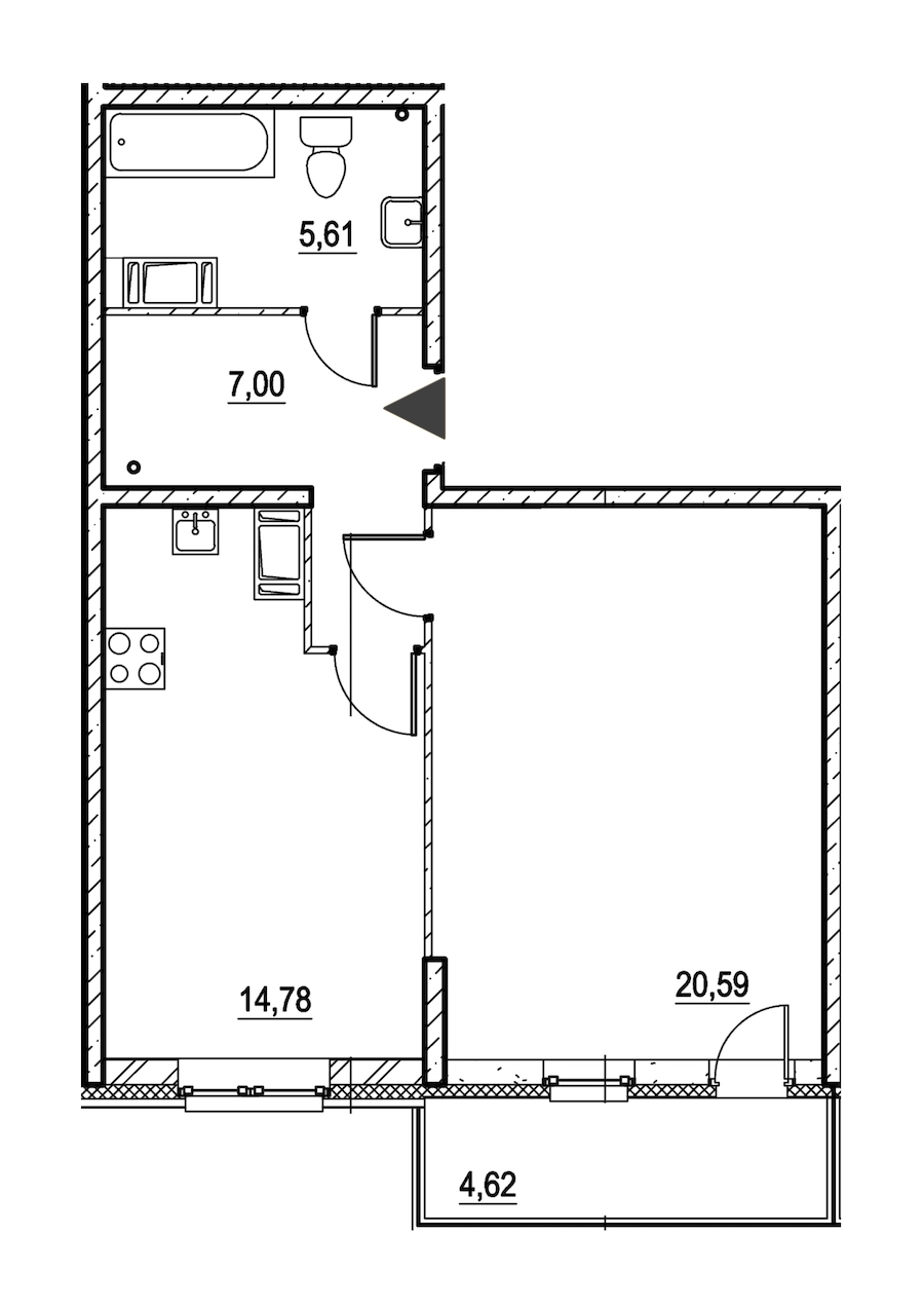 1-комнатная, 49 м² — ЖК ЖК Охта Хаус