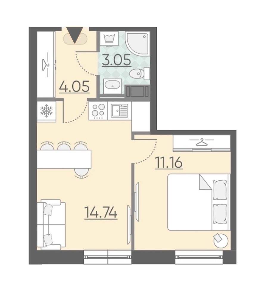 1-комнатная, 33 м² — ЖК Апарт-комплекс Neopark (Неопарк)