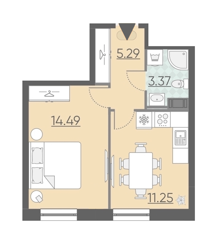 1-комнатная, 34 м² — ЖК Апарт-комплекс Neopark (Неопарк)