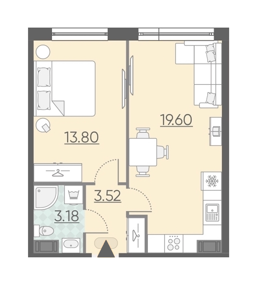 1-комнатная, 40 м² — ЖК Апарт-комплекс Neopark (Неопарк)