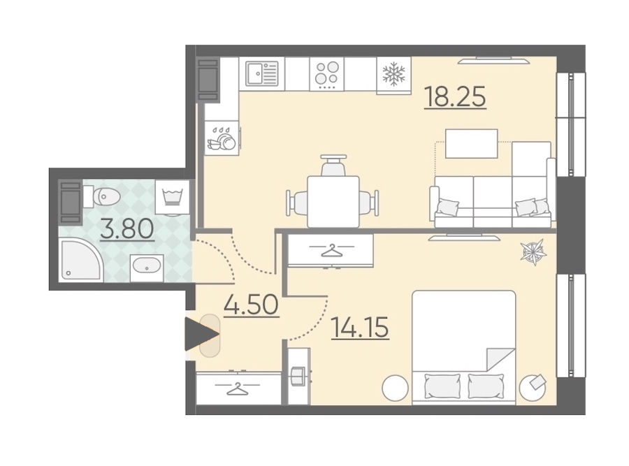 1-комнатная, 41 м² — ЖК Апарт-комплекс Neopark (Неопарк)