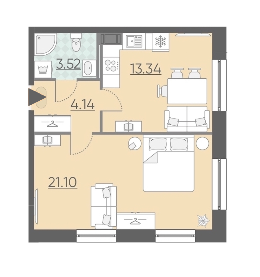 1-комнатная, 42 м² — ЖК Апарт-комплекс Neopark (Неопарк)