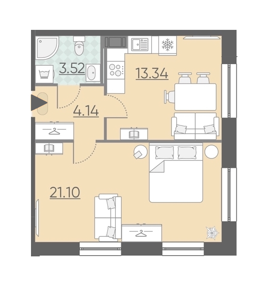 1-комнатная, 42 м² — ЖК Апарт-комплекс Neopark (Неопарк)