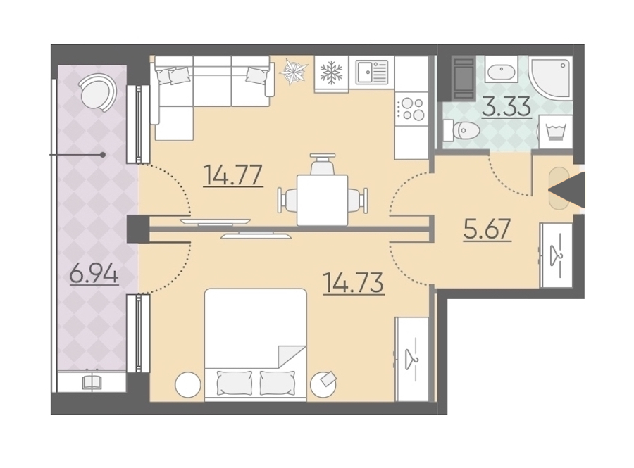 1-комнатная, 45 м² — ЖК Апарт-комплекс Neopark (Неопарк)