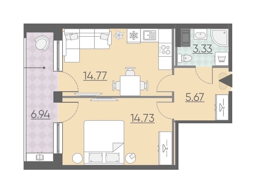 1-комнатная, 45 м² — ЖК Апарт-комплекс Neopark (Неопарк)