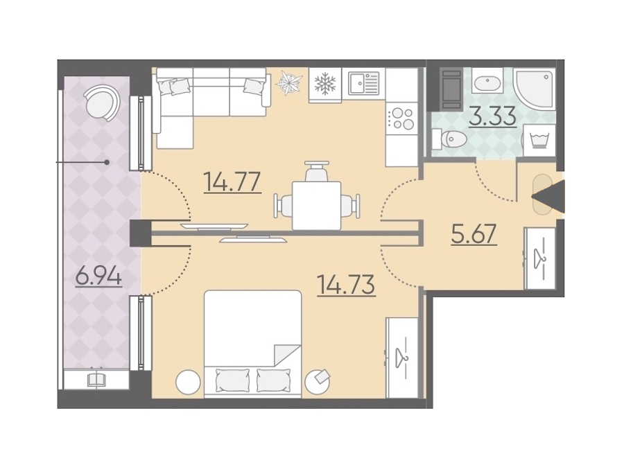 1-комнатная, 45 м² — ЖК Апарт-комплекс Neopark (Неопарк)