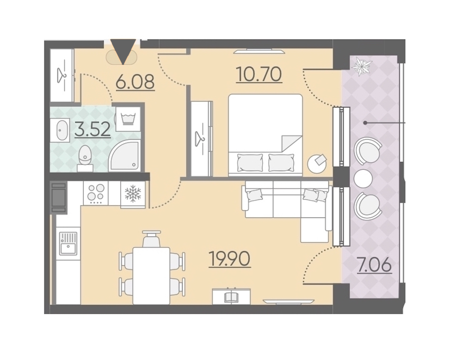 1-комнатная, 47 м² — ЖК Апарт-комплекс Neopark (Неопарк)