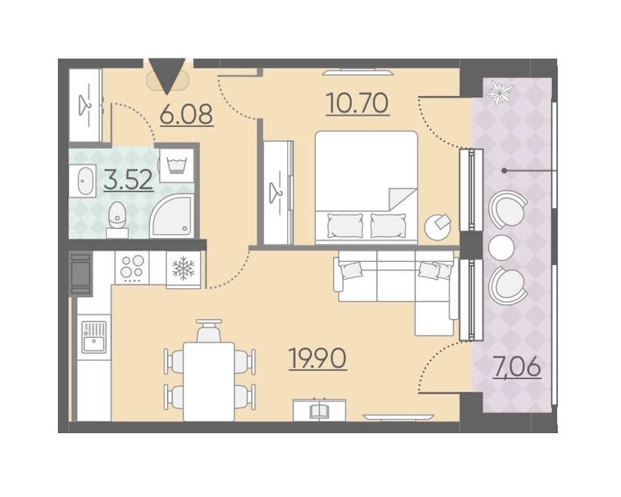 1-комнатная, 47 м² — ЖК Апарт-комплекс Neopark (Неопарк)