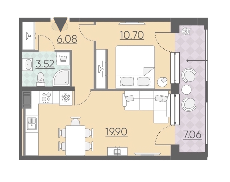 1-комнатная, 47 м² — ЖК Апарт-комплекс Neopark (Неопарк)