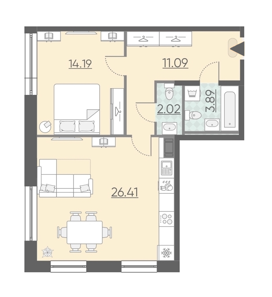 1-комнатная, 58 м² — ЖК Апарт-комплекс Neopark (Неопарк)