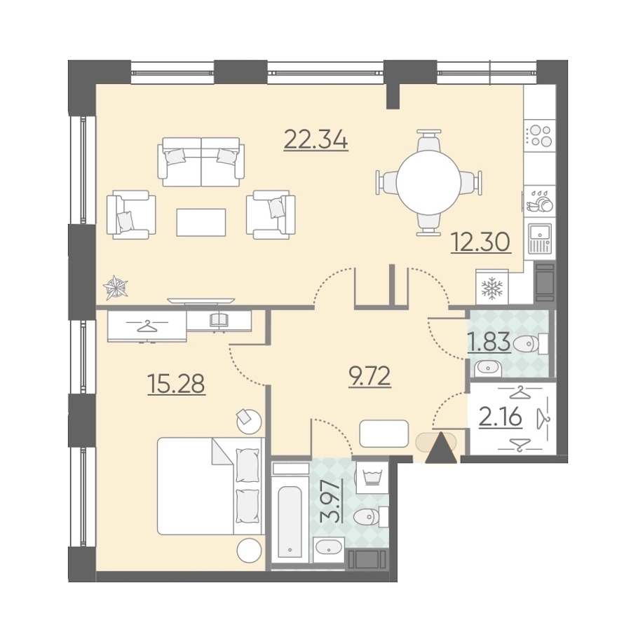 1-комнатная, 68 м² — ЖК Апарт-комплекс Neopark (Неопарк)