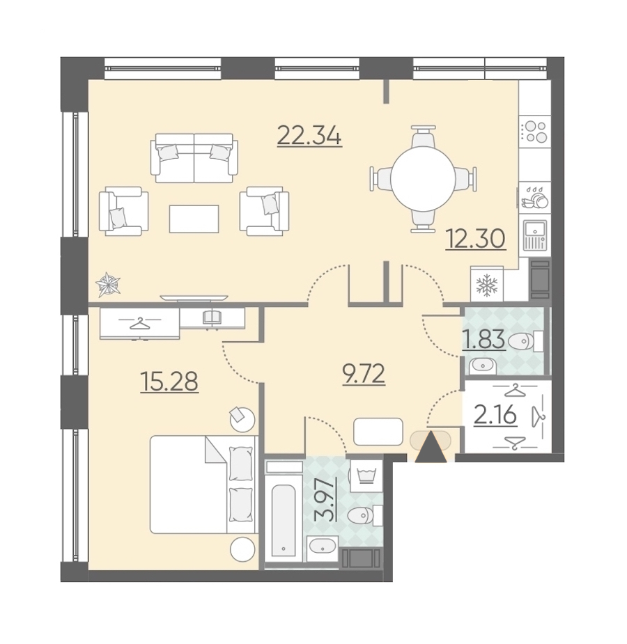 1-комнатная, 68 м² — ЖК Апарт-комплекс Neopark (Неопарк)