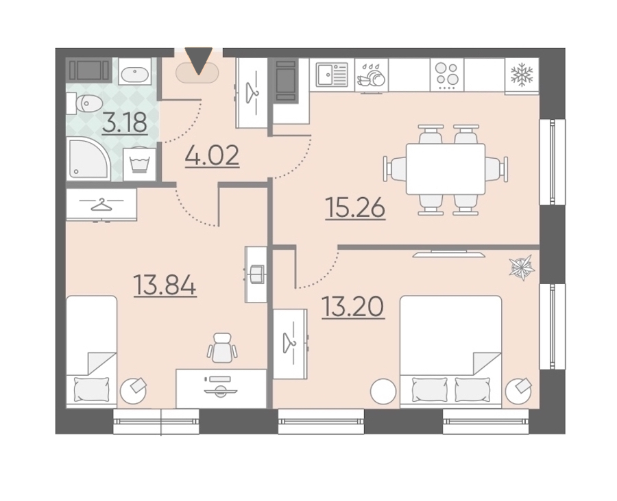 2-комнатная, 50 м² — ЖК Апарт-комплекс Neopark (Неопарк)