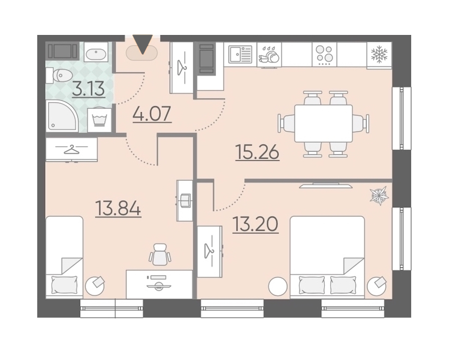 2-комнатная, 50 м² — ЖК Апарт-комплекс Neopark (Неопарк)