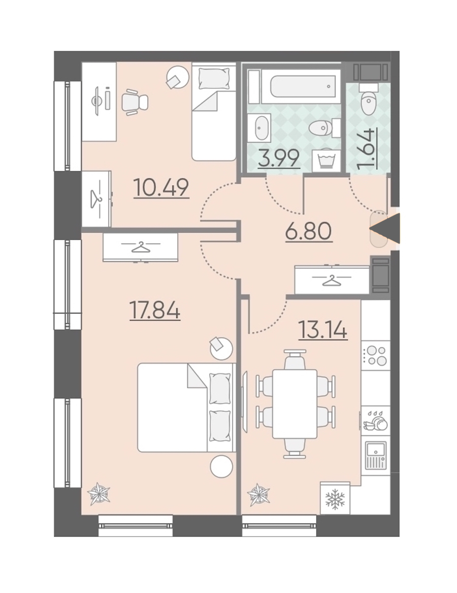 2-комнатная, 54 м² — ЖК Апарт-комплекс Neopark (Неопарк)